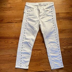 EUC Zadig & Voltaire Stud Jeans Women 26 White Elios Spikes‎ Boyfriend Crop